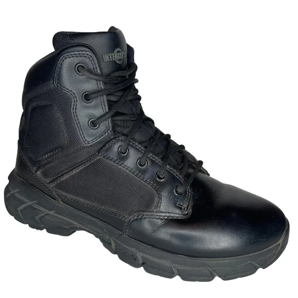 Interceptor Mens Tactical Boots Black Side Zip Size 10 Work Combat Security Shoe